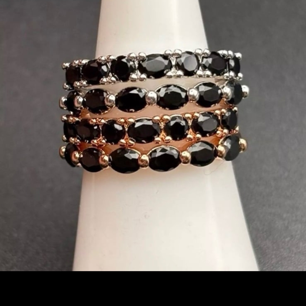 Bomb Party Luxe Bands "Ok then watch me" RBP8715 SIZE 9 Black onyx 4 rings set!